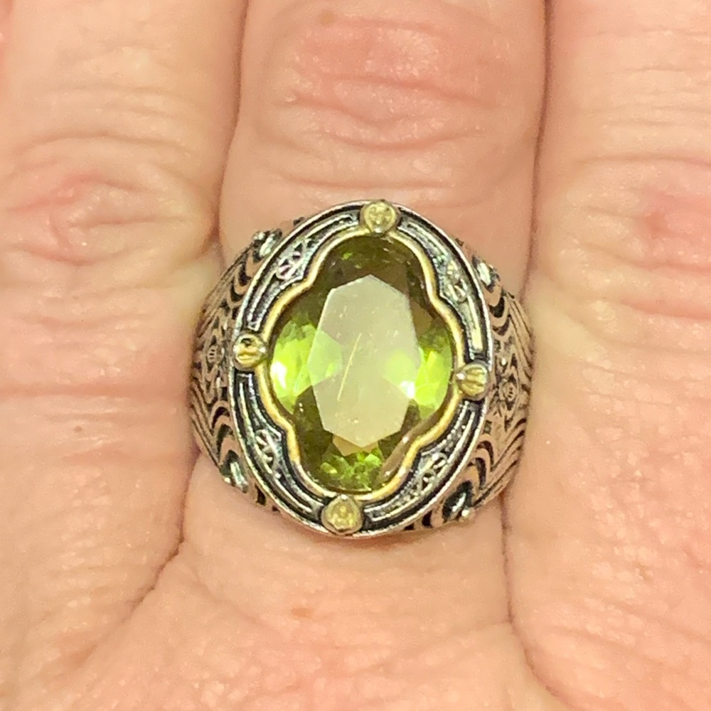 Two tone (silver & gold) peridot stone ring